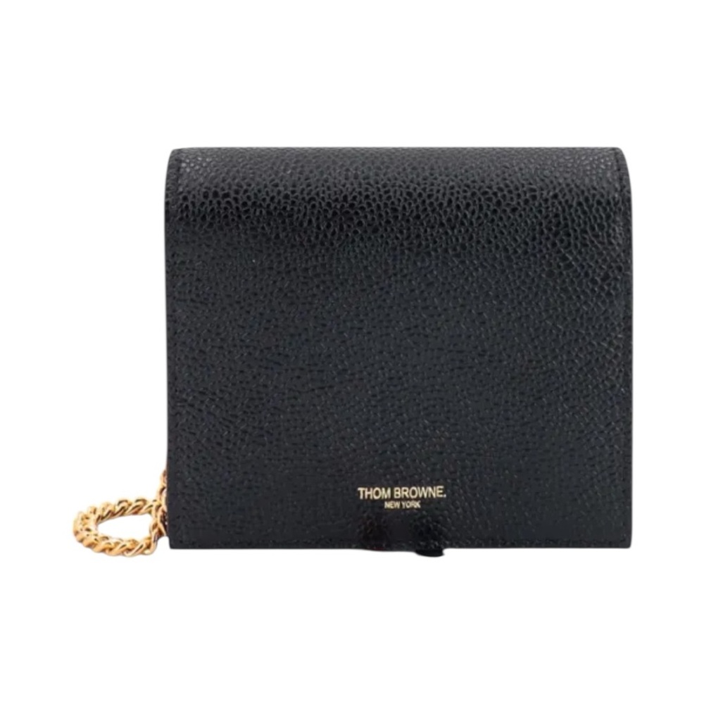 NWT Thom Browne Black Pebbled Leather Chain Mini Wallet Bag Designer Clutch